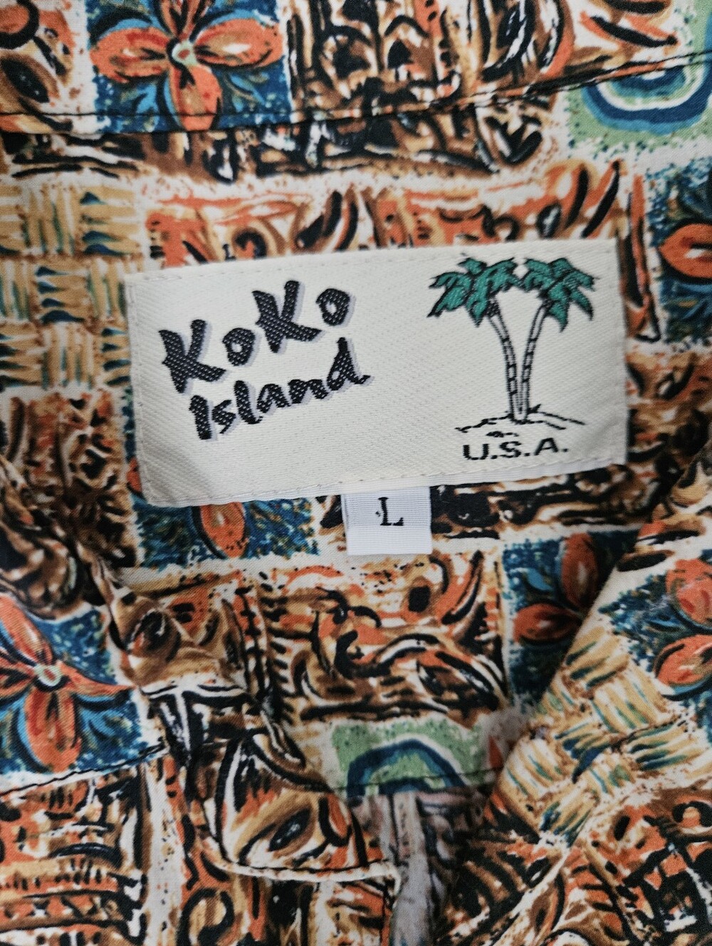 KOKO ISLAND Vintage Classic Hawaiian Tiki Block Print Shirt | SZ L - Picture 6 of 6